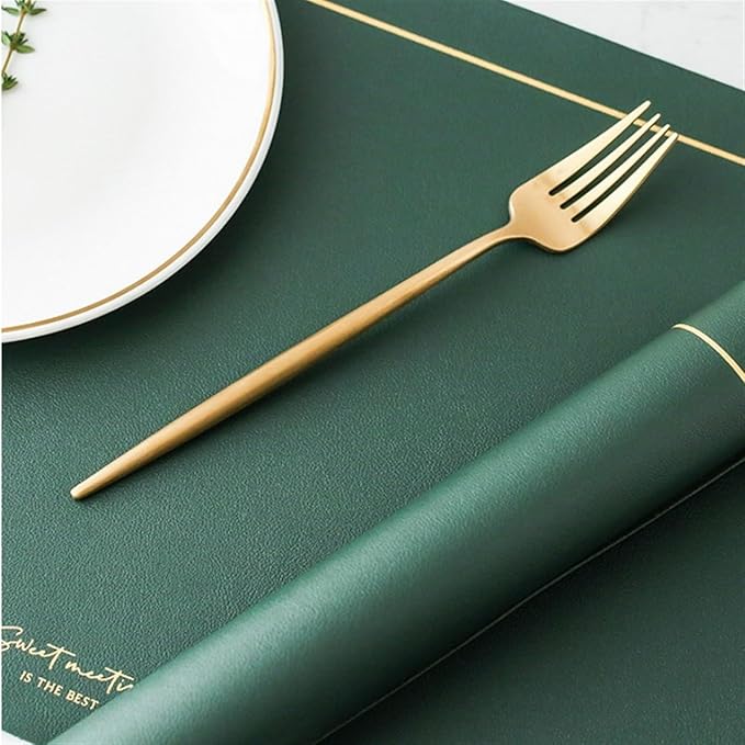 Leather PU Table Mats Set of 1/4/6 Heat Wipeable Waterproof Non-Slip Table Easy to Clean Modern Placemat(G Aqua Blue,45x30cm 6pcs)