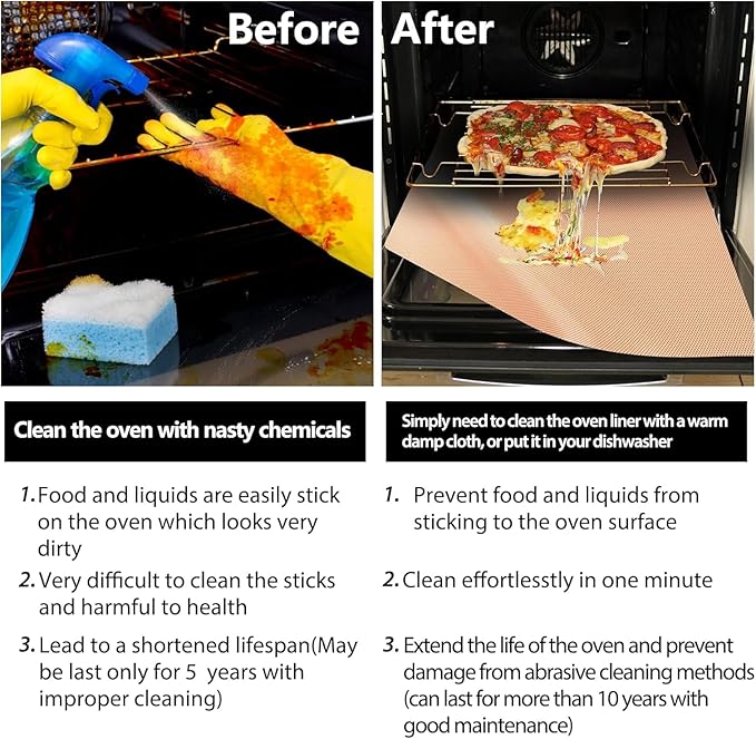 XL Thickened Copper Oven Liners for Bottom of Oven | 3 Pack 17x25 Inch Heavy Duty Non-Stick Mats,BPA & PFOA Free,Dishwasher Safe,Oven Floor Protectors for Electric/Gas/Toaster Ovens