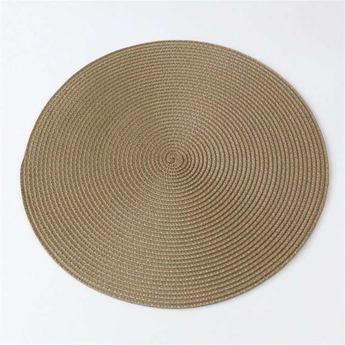 4PCS Round Woven Non-Slip Kitchen Placemat Non Slip Table Mat Kitchen Accessories Decoration Home Pad Coaster(Kahki)