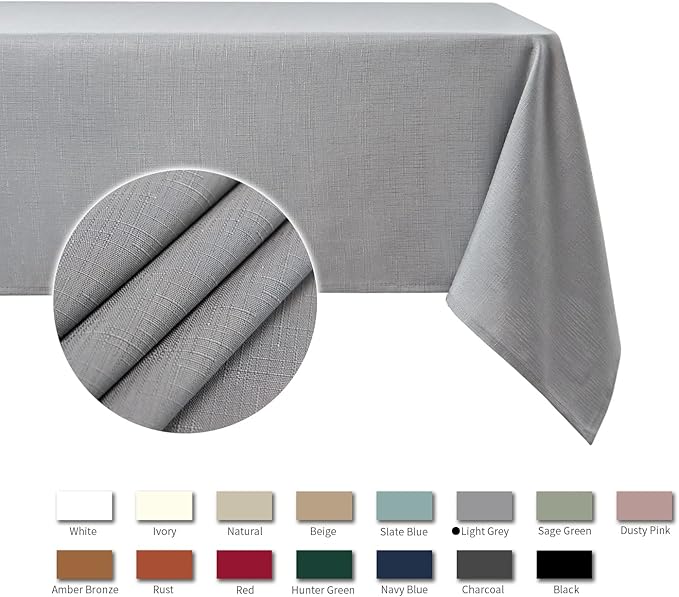 maxmill Faux Linen Texture Tablecloth Stain Resistant Waterproof Wrinkle Resistant Washable Table Cloth, Fabric Decoration for Dining Room Banquet Parties Dinner, Rectangle 60 x 120 Inch, Light Grey