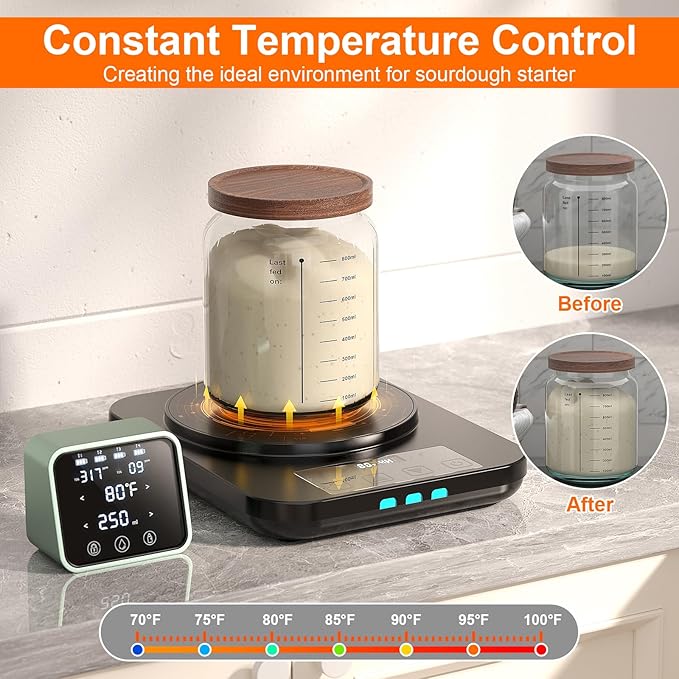 Electric Sourdough Starter Warmer Mat, Upgrade Warming Heating Pad for Sour Dough Starter, Sourdough Heater Proofing Tool for Home Baking with US Plug Thermostat Control, Timing, Memory Function