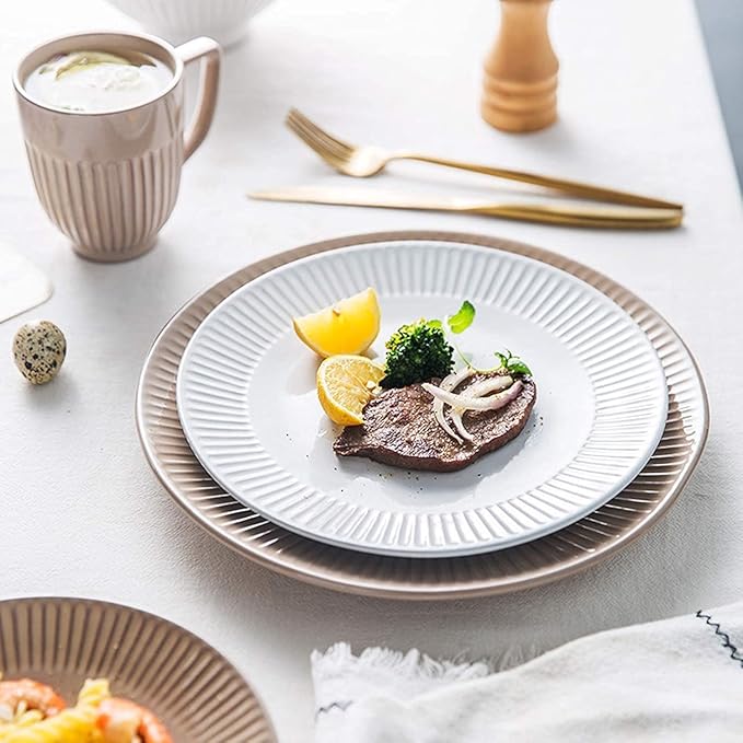 DARZYS Dinnerware Set, Plates and Bowls Sets, Porcelain Dinnerware Sets, Cereals Bowls and Steak Plates Sets | 34 Pieces Vintage Two-Color Ceramics