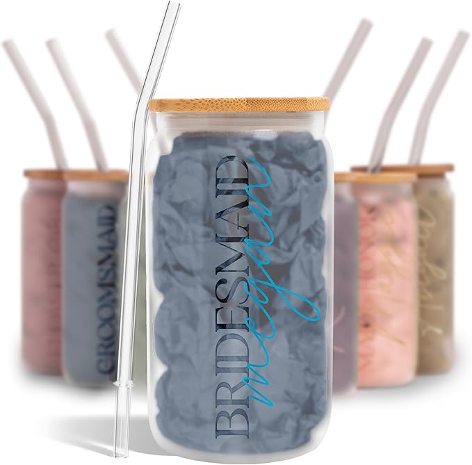 Sincerely, Me Elegant Frosted Tumbler For Bridesmaid Gifts, Glass Cup For Bridal Party Wedding Favors, Maid of Honor Mugs for Bachelorette Party (FW1) (Baby Blue Gloss)