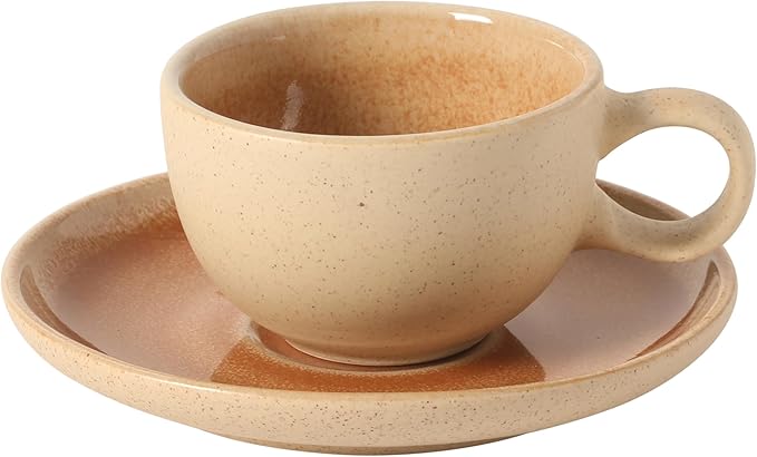 Gibson Elite Manila Bay 8-Piece Stoneware 5 oz Cup and Saucer Set, Reactive Glaze Espresso & Coffee Cups with Saucers, Assorted Colors