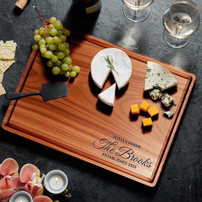 Cutting Board Monogrammed Custom, Engraved Gifts for Couples, Engagement Gifts, Wedding Gift, Bridal Shower Gifts, Personalized Housewarming Gifts, Customized Kitchen Gifts, Family Gifts