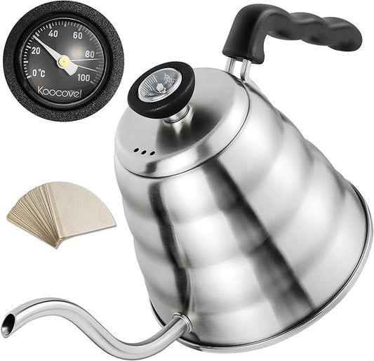 Pour Over Coffee Maker, 1.2L/40oz, Stainless Steel Gooseneck Kettle with Thermometer and 40pcs Filter Papers