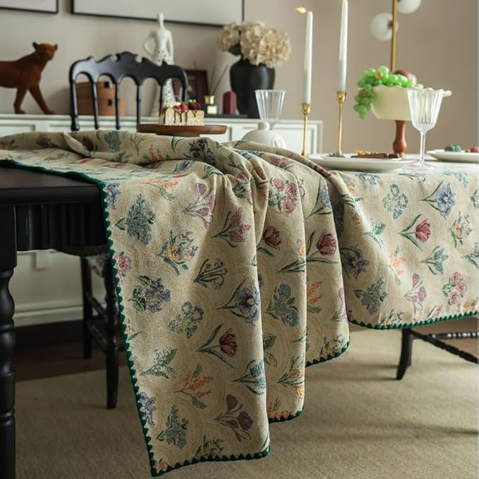 Rectangular Tablecloth Retro Green Plant Tablecloth Jacquard Rectangular Tablecloth Suitable for Restaurant Camping(140 * 180cm)