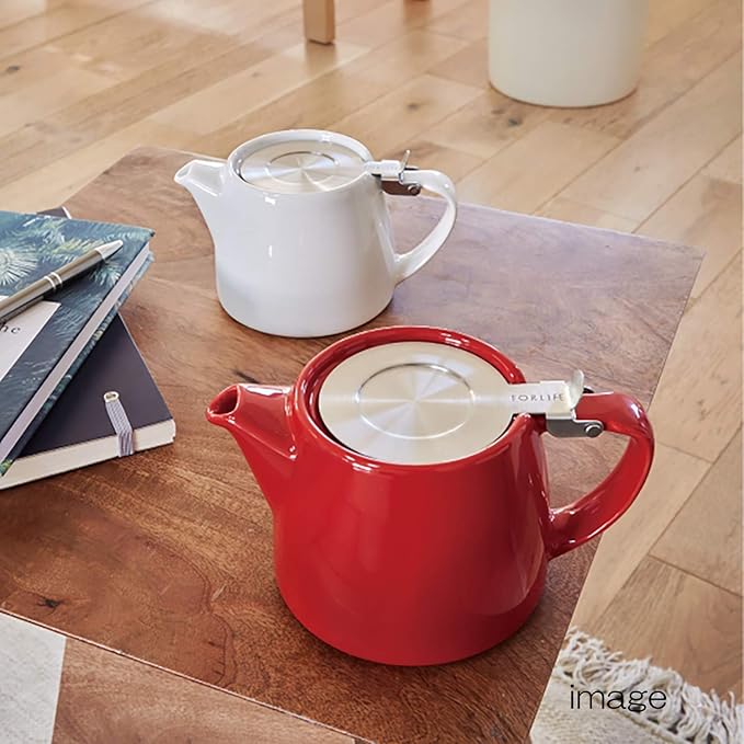 FORLIFE Stump Teapot with SLS Lid and Infuser, 18-Ounce, White