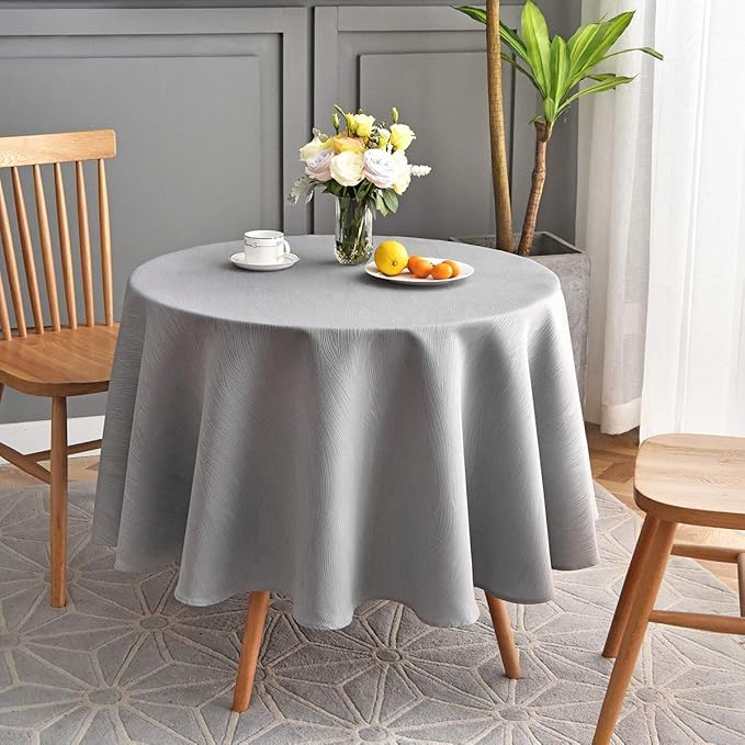 maxmill Jacquard Round Table Cloth Swirl Pattern Waterproof Antiwrinkle Heavy Weight Soft Tablecloths for Circular Table Cover and Kitchen Dinning Tabletop Decoration Round 70 Inch Light Gray