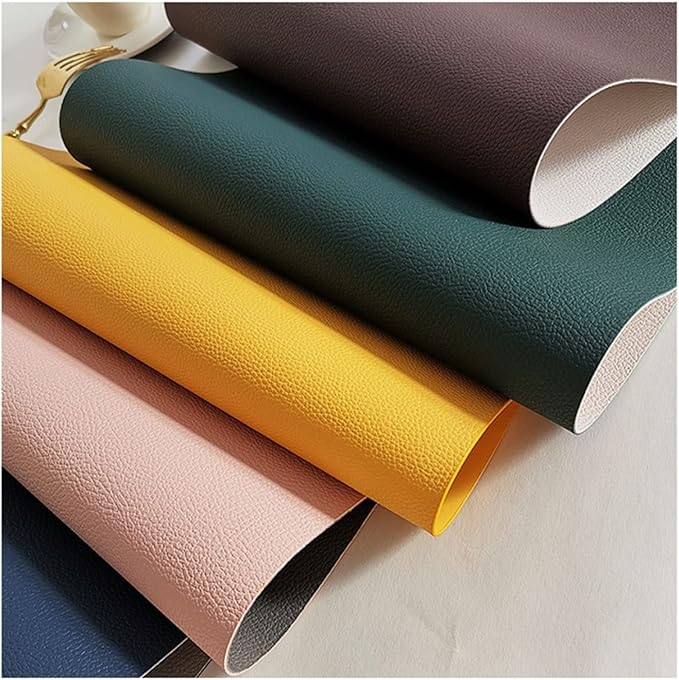 PU Place Mats Faux Leather Double Side Placemat and Coaster Set of 1/4/6 Easy to Clean Table Mat Waterproof Wipeable(DP Brown and Black,4sets)