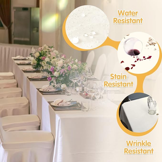 BRILLMAX 6 Pack Ivory Tablecloths 70 x 120 Inch for 6ft & 8ft Rectangle Tables - 150 GSM Polyester Fabric, Universal Fit, Water, Stain & Wrinkle Resistant Cloth Cover for Wedding Reception Banquet