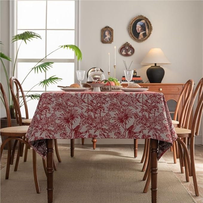 Rectangular Tablecloth Blue Leaf Plant Tablecloth Thick Tablecloth Jacquard Thickened Suitable for Living Room(Style2,140 * 140cm)