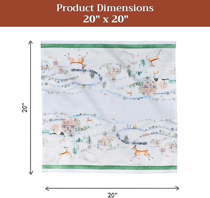 Maison d' Hermine Cloth Napkins Set of 4 100% Cotton for Thanksgiving Christmas Decorations Everyday Reusable Square Fall Napkins Cloth Washable Dinner Party (Snowy World, 20"x20")