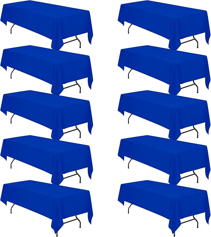 BRILLMAX 10 Pack Royal Blue Tablecloths 60 x 126 Inch for 8ft Rectangle Tables - 150 GSM Polyester Fabric, 15" Standard Drop, Water, Stain & Wrinkle Resistant Cloth Cover for Wedding Dining Buffet