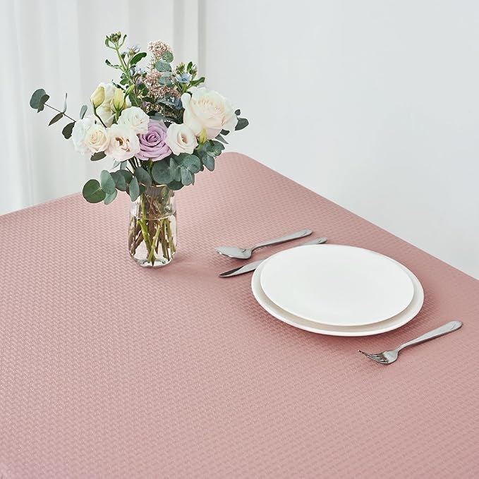 maxmill Tablecloth Weaved Texture Stain Resistant Waterproof, Wrinkle Resistant Washable Table Cloth, Fabric Table Cover for Dining Room, Indoor Outdoor Use, Rectangle 70 x 120 Inch, Pale Blush
