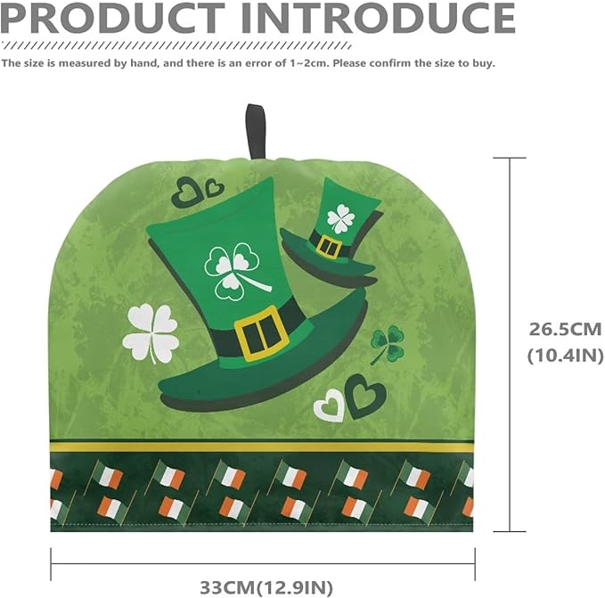 Tea Cozy for Teapots with Handle, St. Patrick's Day Shamrock & Irish Flag Print Dust Insulated Cover, Hanging Fold-Up Design, Suitable for Kitchen and Living Room Table Decoration