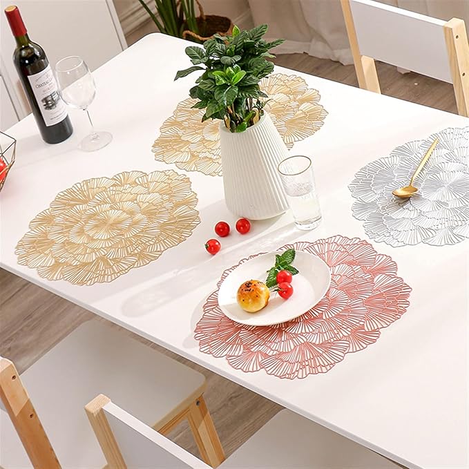6/4PCS Round Placemats Restaurant Hollow PVC Decoration Meal Mat Anti- Dining Table Line Mat Steak Plate Pad(D2,4 Pieces)