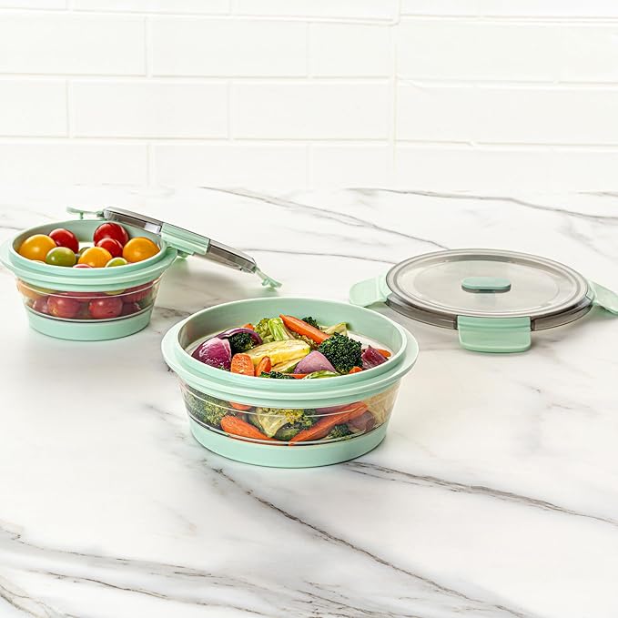 Restaurantware-Fresh Hero 27.2 Ounce Storage Containers, 1 Durable Airtight Food Containers - Microwavable, Freezable, Green Plastic, Collapsible, Dishwashable, With Vented Lids