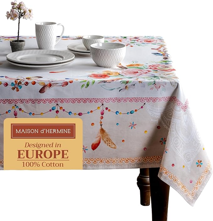 Maison d' Hermine Table Cloth Square Table 100% Cotton 60 x 60 Inches Tablecloth Reusable Decorative for Dining Room Farmhouse Home Valentines Day Decorations Spring Summer - Ibiza - Beige