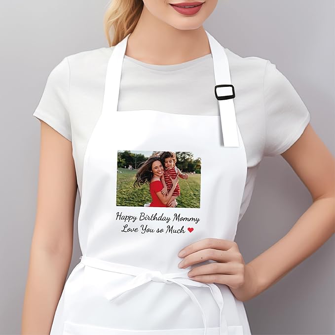 Custom Name Photo Logo Grilling & Cooking Aprons for Women and Men, Personalized Adult Kitchen Apron, Customized Waterproof Polyester Chef Apron, Custom Aprons for Women, Adjustable Bib with 2 Pockets