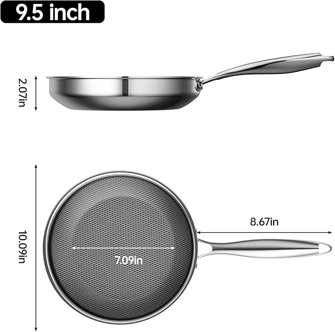 Hybrid Nonstick 9.5 Inch Frying Pan,Non Stick Frying Pan,PFAS PFOA PTFE Free,Stay-Cool Handle, Dishwasher-Friendly, Oven-Safe Up to 600°F, Induction Ready, Compatible with All Cooktops
