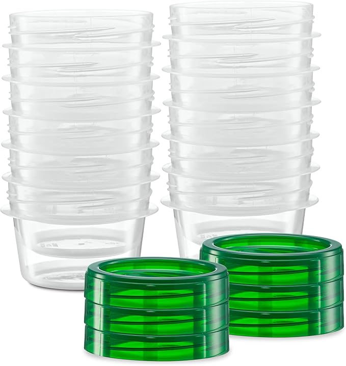 (4 Ounce 20 Pack) Twist cap Containers Clear Bottom With Green Top Screw on Lids Twist Top Food Storage Freezer Containers