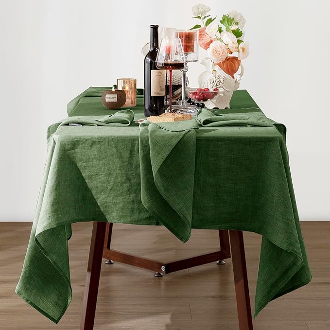 Talasily Linen Tablecloth 100% Pure Linen Table Cloth 60x84 Inches Rectangle Tablecloths Washable Cloths for Kitchen, Dining, Buffet Parties, Holidays, Picnic, Weddings and Restaurants-Forest Green