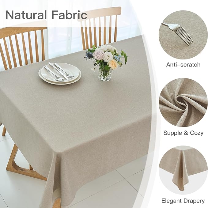 maxmill Square Linen Textured Tablecloth Waterproof Spillproof Wrinkle Free Soft Slubby Textured Table Cloth for Dinner and Party Washable Wipeable Fabric Table Cover Decoration, 60 x 60 Inch, Linen