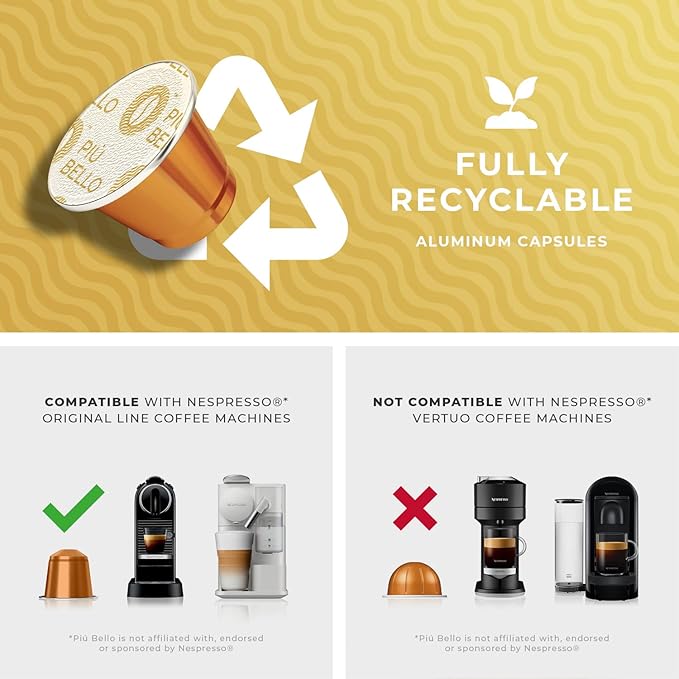 Piu Bello Bionda Espresso Coffee Pods for Nespresso Original Machines – Compatible Capsules Pack – Rich & Balanced Taste – Strong Italian Espresso Flavor – Kosher Certified (60 Count, Single Flavor)