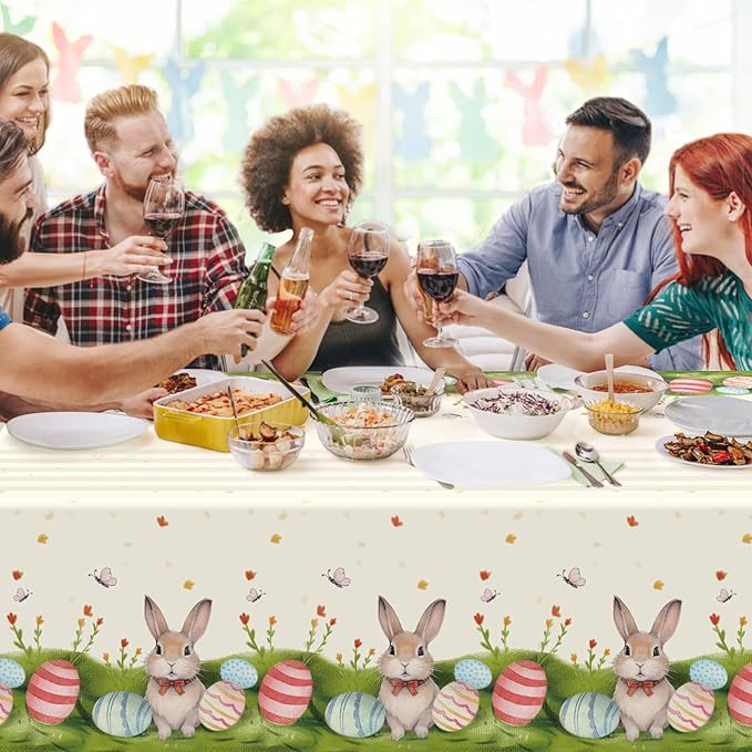 Easter Tablecloth Decorations for Party,3 Pack Disposable Plastic Tablecloth 54"x108" Easter Bunny Table Cloths for Party Supplies,Holiday Table Cover for Home Picnic Outdoor Dinner Dining Decoration
