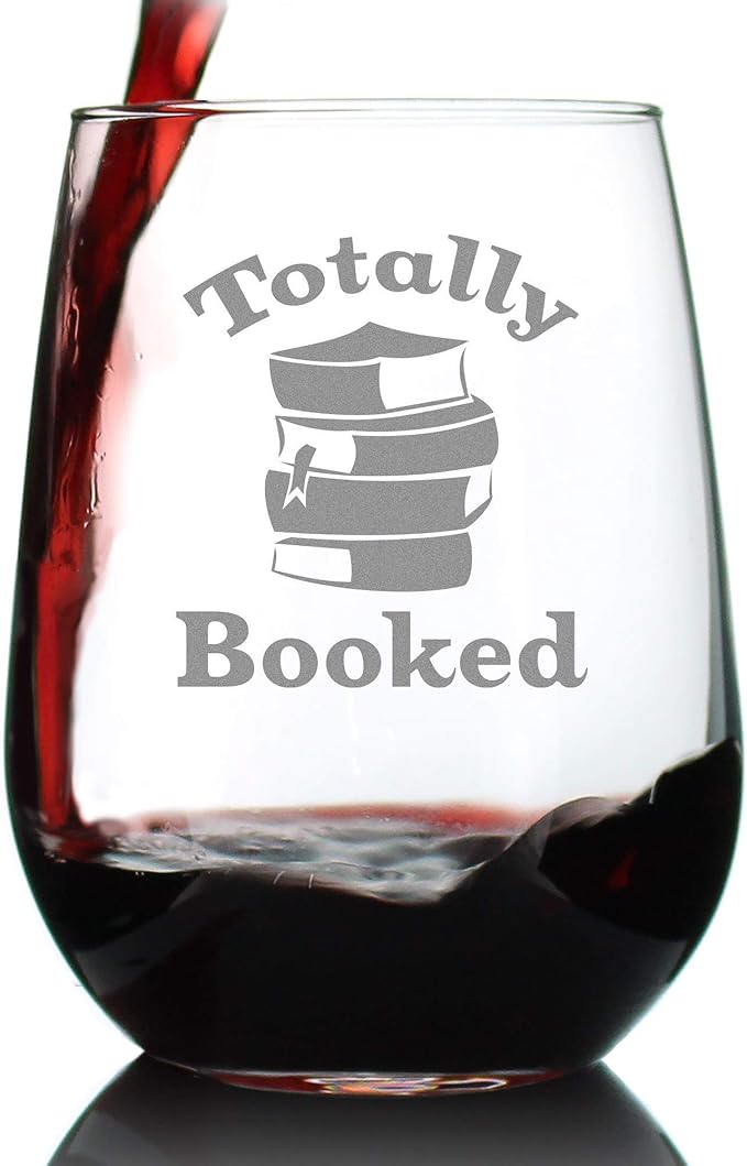 Bevvee Totally Booked - Stemless Wine Glass - Funny Book Club Gifts for Lovers of Reading & Fun Librarians - Large