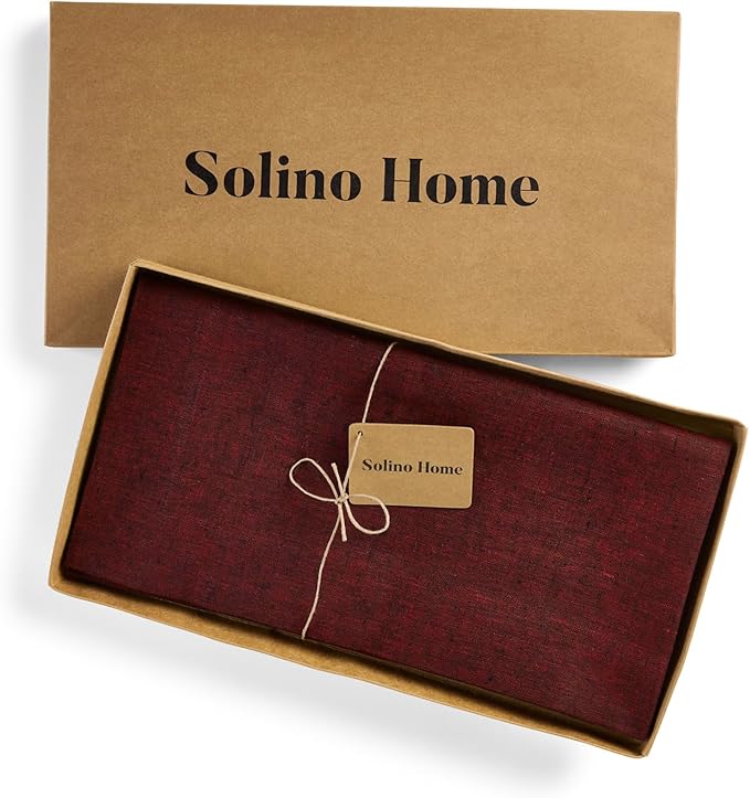 Solino Home Square Linen Tablecloth 52 x 52 Inch - 100% Pure Linen Red Garnet Table Throw - Athena, Machine Washable Tablecloth for Winter, Valentines