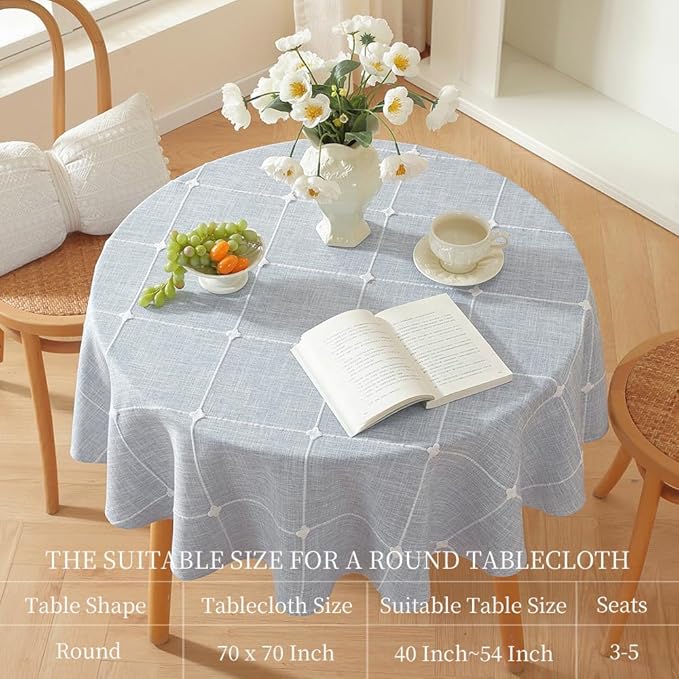 Zobesta 70 Inch Round Table Cloth Blue, Cotton Blue Linen Tablecloth Round Heavy Weight Washable Farmhouse Soft Boho Tablecloth for Outdoor, Party, Holiday, Picnic, Dining
