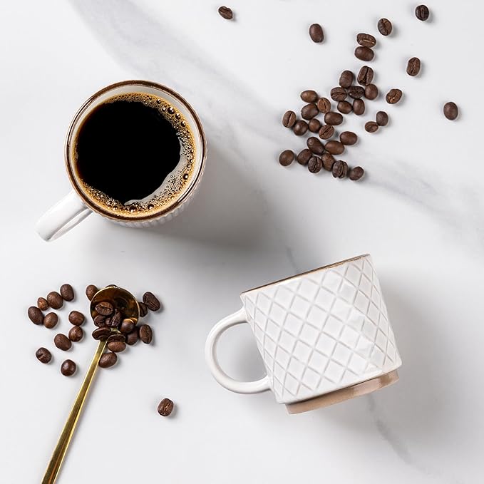 GBhome 8OZ Stackable Coffee Mugs, Ceramic Coffee Mugs with Texture Patterns for Man,Woman,Dad,Mom, Modern Coffee Cups Set of 4 for Espresso/Cappuccino. Dishwasher&Microwave Safe