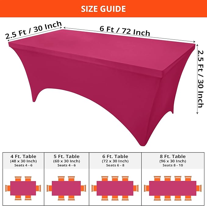 Utopia Kitchen Spandex Tablecloth 1 Pack [6FT, Fuchsia] Tight, Fitted, Washable and Wrinkle Resistant Stretch Rectangular Patio Table Cover for Event, Wedding, Banquet & Parties [72Lx30Wx30H Inch]
