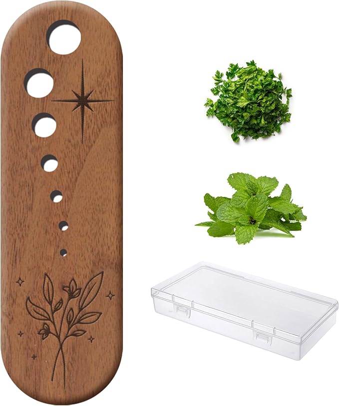 Black Walnut Herb Stripper Vegetable Leaf Herb Stripper Chopper Tool Handmade Wood Uncoated 7 Hole Sizes Durable & Elegant Kitchen Tool with Storage Case Ideal Gift for Cooks