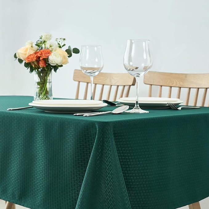 maxmill Christmas Tablecloth Weaved Texture Design Stain Resistant Waterproof Wrinkle Resistant Table Cloth, Decoration for Dining Room Holiday Parties Dinner, Rectangle 60 x 120 Inch, Hunter Green