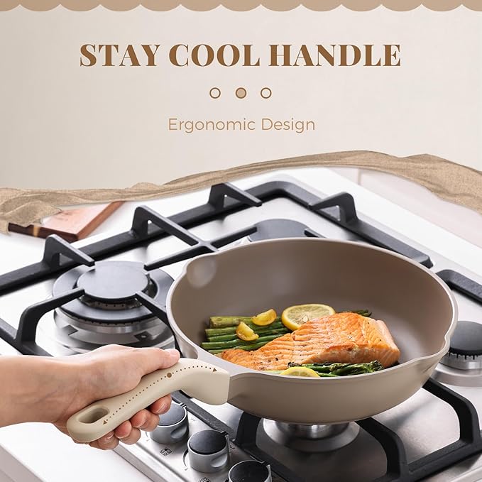 PRICUSIS Nonstick Deep Frying Pan with Glass Lid, 12 Inch (4.8 qt), 5X Durable Nonstick Sauté Pan, Scratch & Stain Resistant, PFOA Free, Induction Compatible, Dishwasher & Oven Safe, Natural Linen