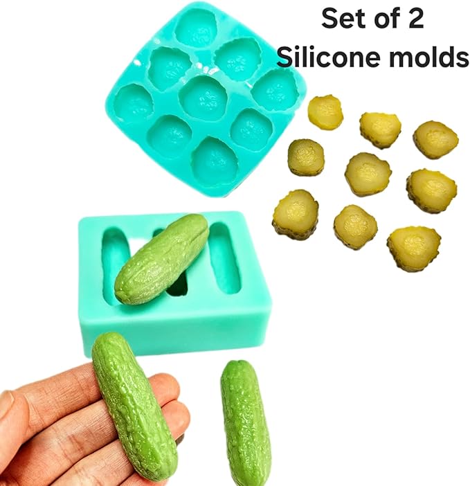 Natucraft Silicone Pickle Molds, 3 Cavity & 9 Slice, Small Cucumber Molds, Realistic, Flexible, Oven-Safe Up to 395F, Handmade in Canada, Turquoise Blue