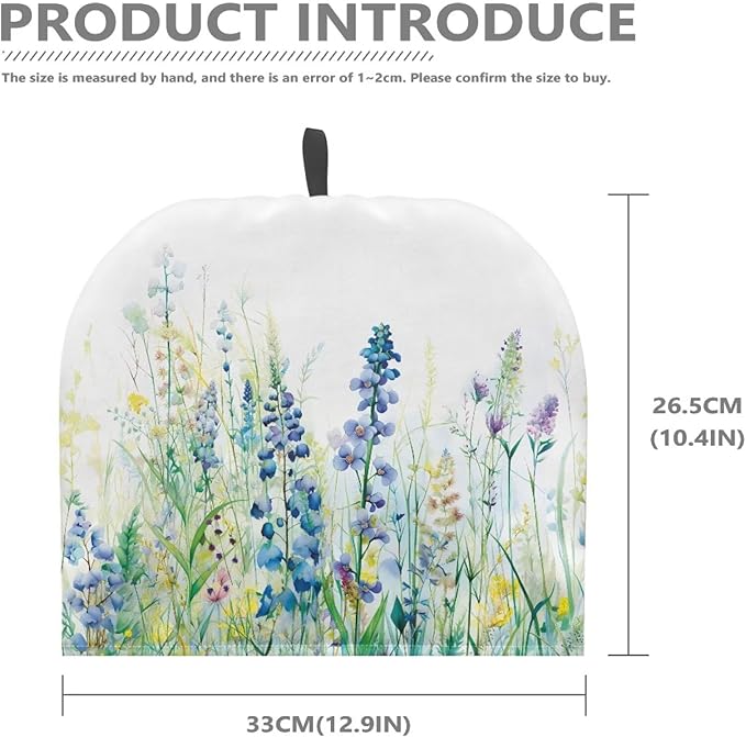 Tea Cozy for Teapots with Handle, Blue & Green Wildflower Print Dust Insulated Cover, Hanging Fold-Up Design, Suitable for Kitchen and Living Room Table Decoration