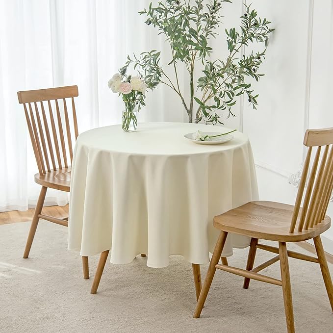 maxmill Round Linen Looking Textured Tablecloth Spill-Proof Wrinkle Free Soft Jacquard Table Cloth for Circular Table Cover, for Dining Room Buffet Banquet Parties Holiday Dinner, 70 Inch Ivory