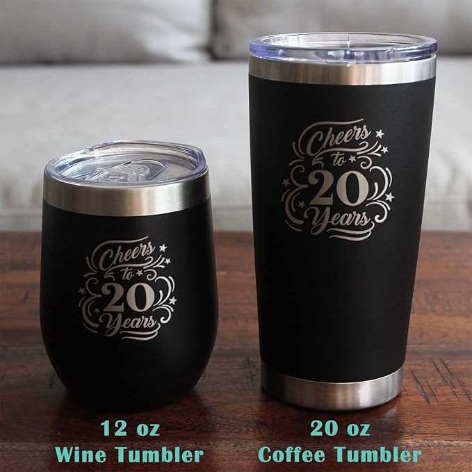 Bevvee Cheers to 20 Years - Pint Glass for Beer - Gifts for Women & Men - 20th Anniversary Party Decor - 16 Oz Glasses