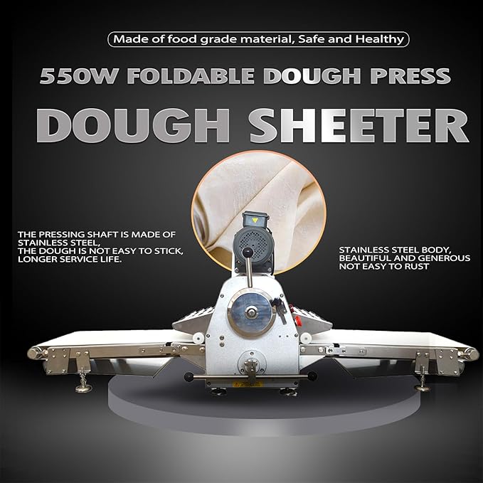 Commercial Dough Sheeter 550W Commercial Dough Pressing Machine Size of Conveyor Belt 500mm Bread Shortening Machine, Pastry Baking Machine 110V