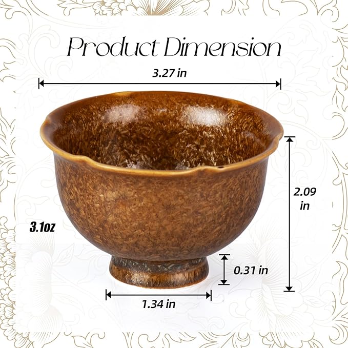 KAMMAK Ceramic Tea & Coffee Cups Set of 2 - Vintage Crystalline Glaze Espresso Mugs, 3.1oz Hand Painted for Afternoon Tea or Coffee, Birthday Gift for Women Men, Tall Flower-shaped Cup