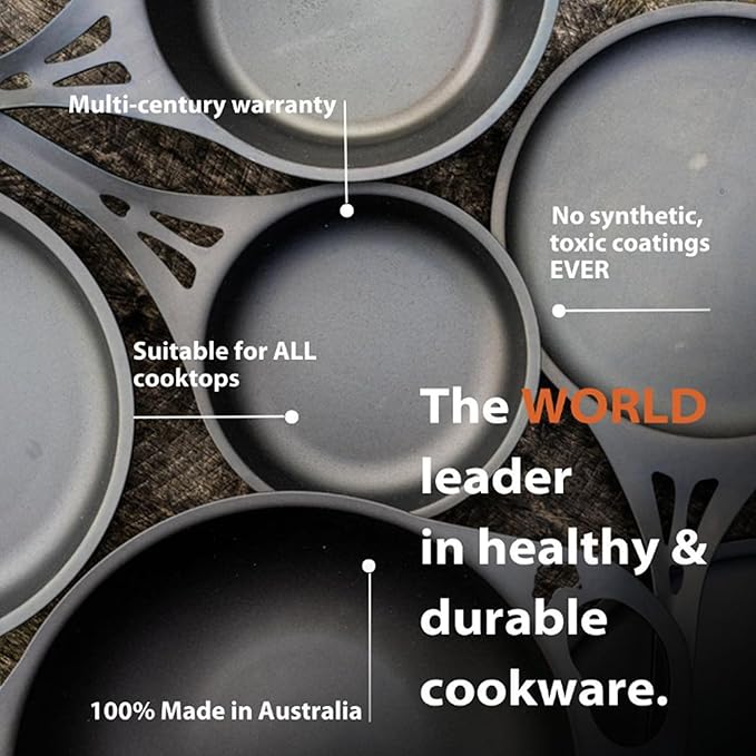 SOLIDTEKNICS AUS-ION 10-inch Lightweight Iron Skillet - Pre-Seasoned, Ideal for Frying, Grilling, Baking - All-Purpose Cookware for Stovetop, Oven, BBQ, Campfire - Australian Kitchen Essential