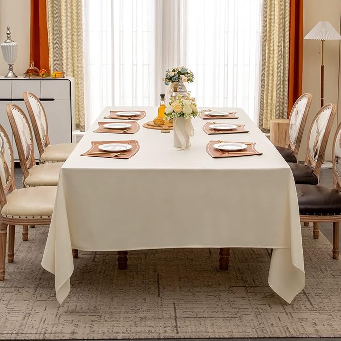 BALCONY & FALCON Extra-Large Table Cloth for 8 Foot Rectangle Tables – Waterproof & Crease-Proof Farmhouse Tablecloth for Banquet, Wedding, Baby Shower, Graduation Holiday Party (Ivory, 91" x 156")