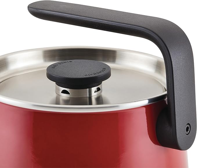 KitchenAid Teakettles Enamel-on-Steel Stovetop Whistling Teakettle, Induction Ready, Stainless steel Lid, 2 Quart - Empire Red