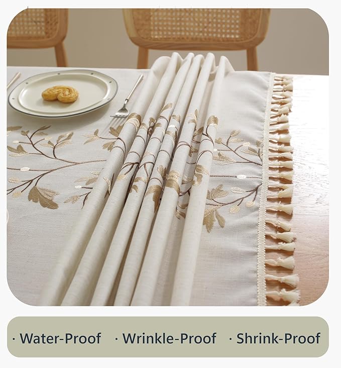 Alsoo Waterproof Tablecloth Cotton Linen Farmhouse Table Cloths Rectangle Table for Kitchen Dining, Party, Holiday, Christmas, Coffee Flower (4 Seats, 55"x55")
