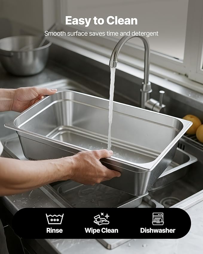 VEVOR 1 Pack Stainless Steam Hotel Pan, Full Size Table Steam Pan, 6 Inch Deep Anti Jam Restaurant Supplies Reusable Rustproof Catering Storage for Home, Party, Restaurant, Hotel, Buffet