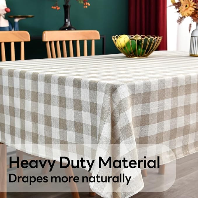 Gingham Tablecloth Rectangle Table Cloth Heavy Duty Cotton Checkered Table Cover for Spring Picnic Kitchen Dining(C-Beige, 52x120 inch)